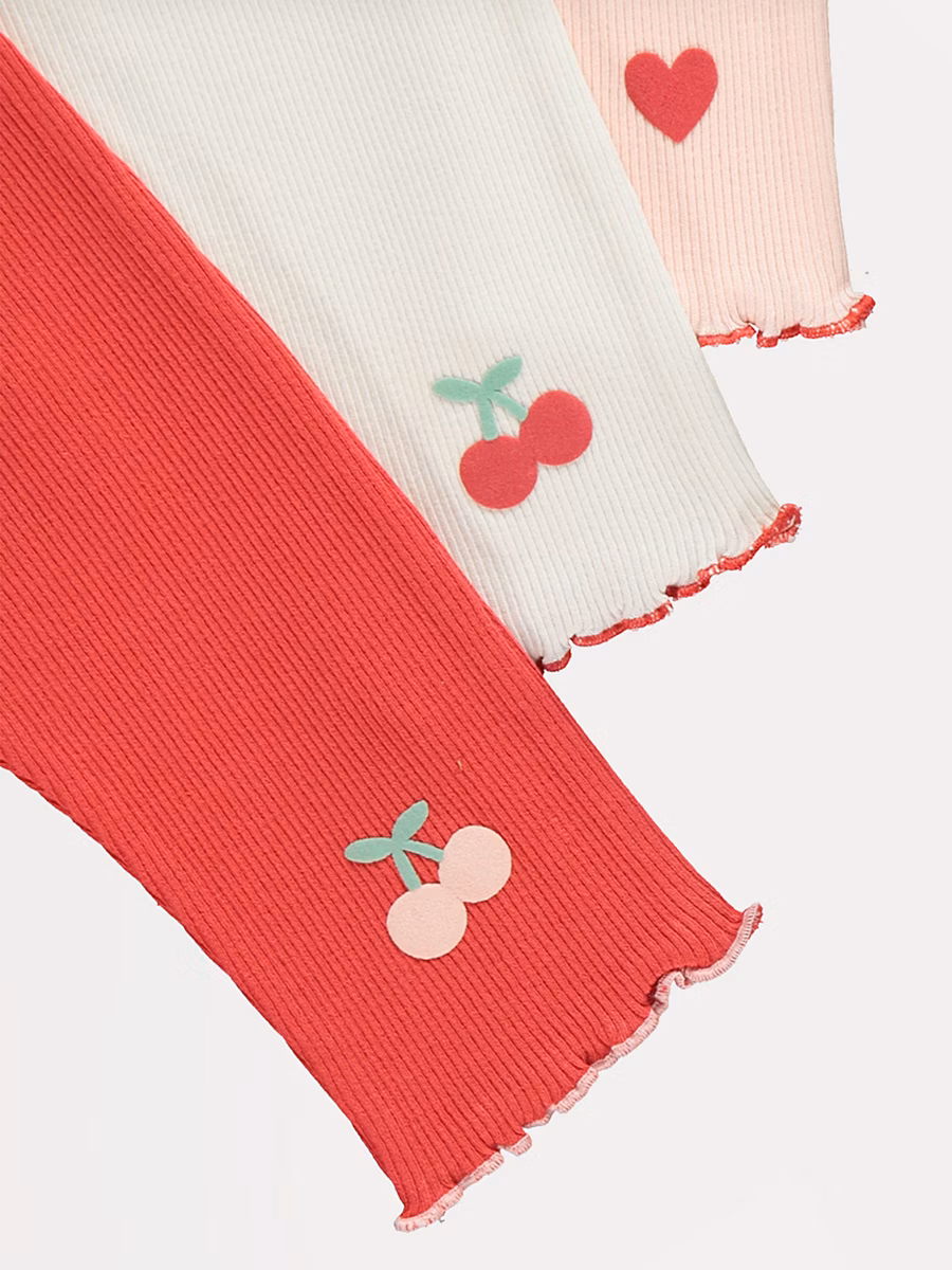Cherry Print Ribbed Leggings 3 Pack detail 1
