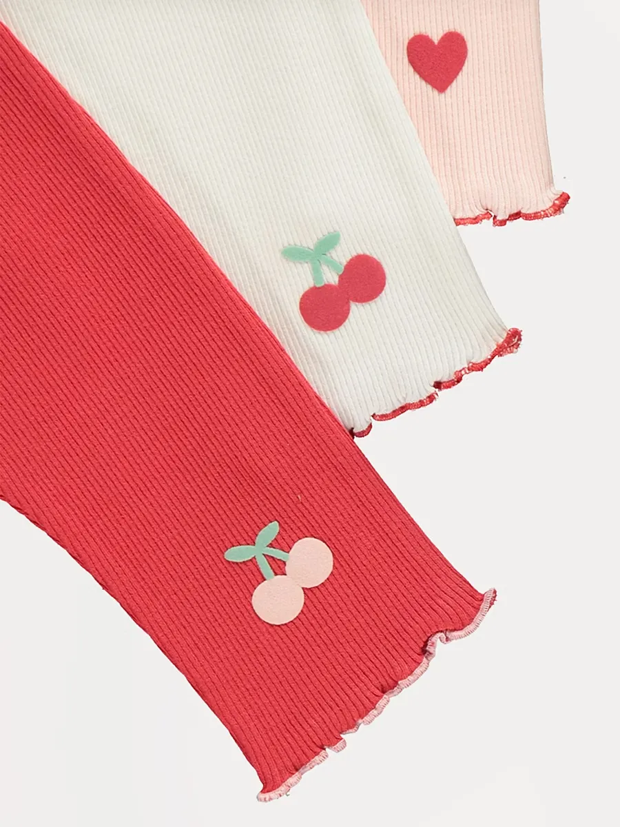 Cherry Print Ribbed Leggings 3 Pack