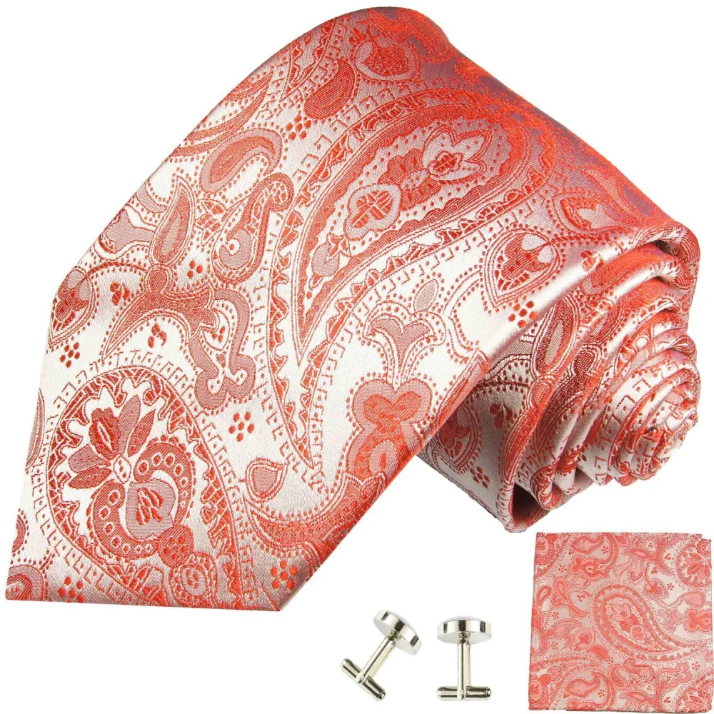 Refined Silk Paisley Men's Necktie With Pocket Square and Cufflinks