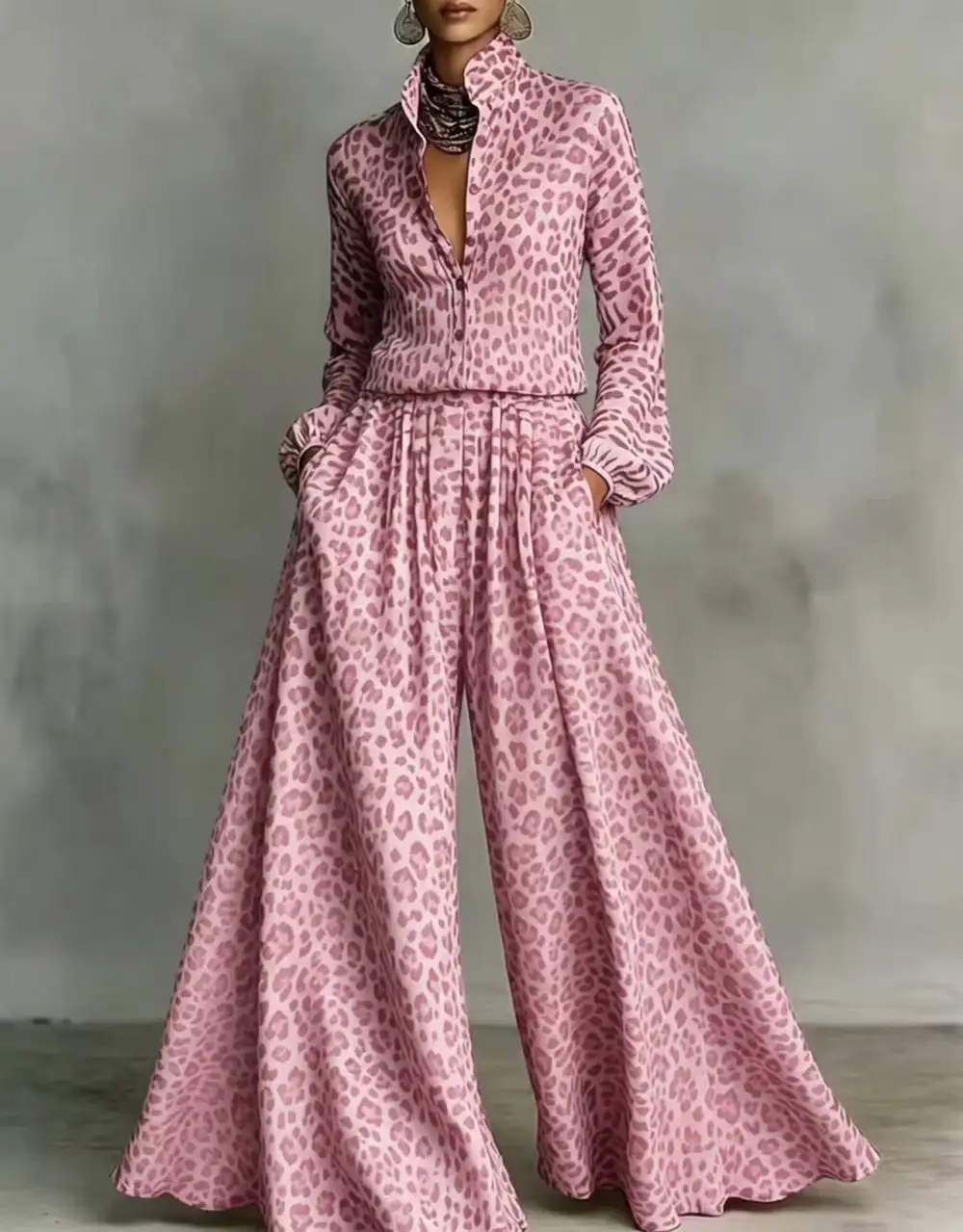 Wide-Leg Long-Sleeve Women's Matching Set