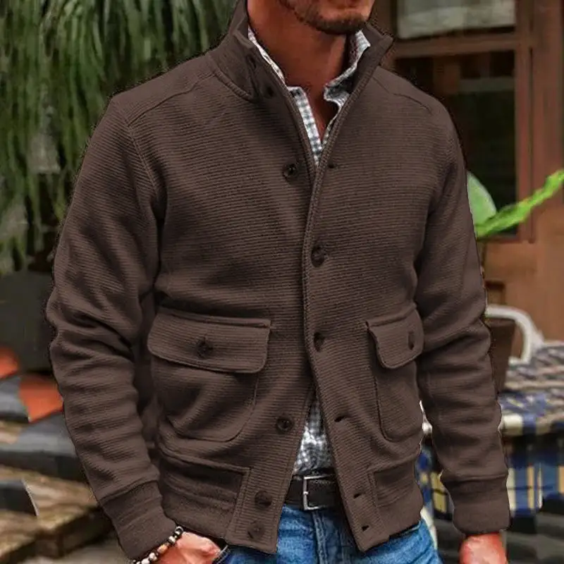 Textured Zip Band Collar Jacket