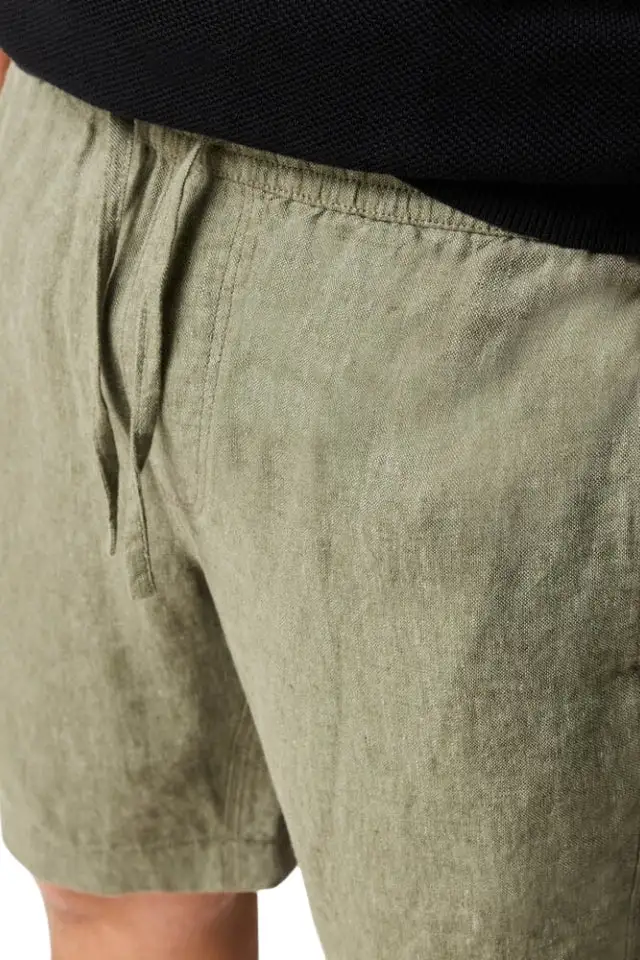 Relaxed Fit Button Closure Linen Shorts