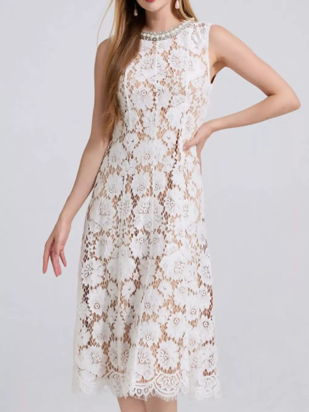 Lace Sleeveless Dress Casual