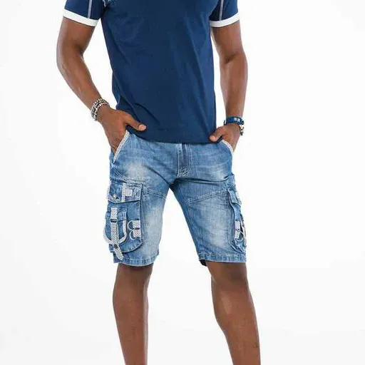 Cargo Pocket Buckle Detail Denim Shorts