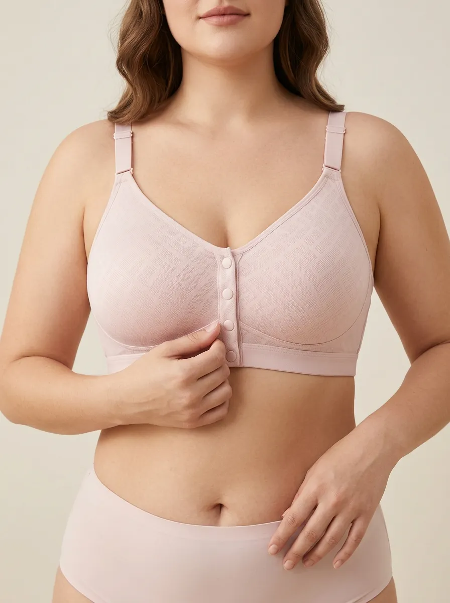 Women's Plus Size Blush Pink Geometric Front-Closure Full-Coverage Wireless Bralette