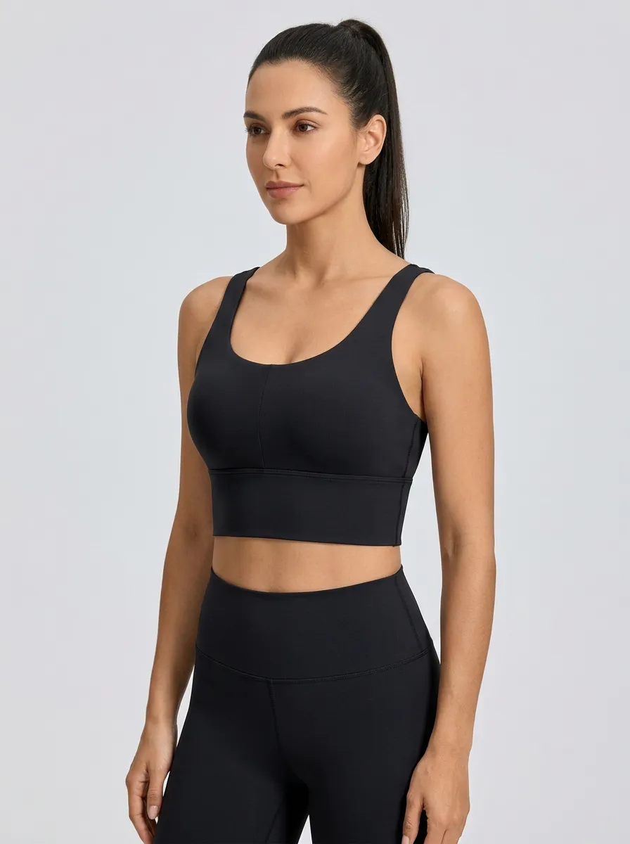 Women's Scoop-Neck Vertical-Seam Wide-Strap Flat-Band Sports Bra