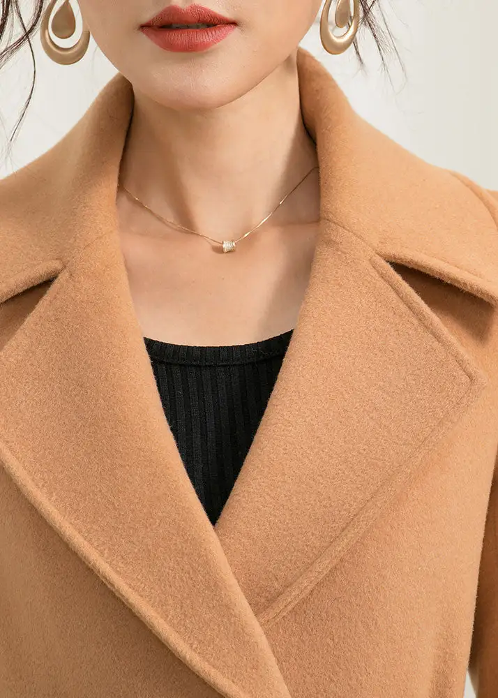 Wool Blend Fit and Flare Belted Lapel Collar Pocketed Long Coat