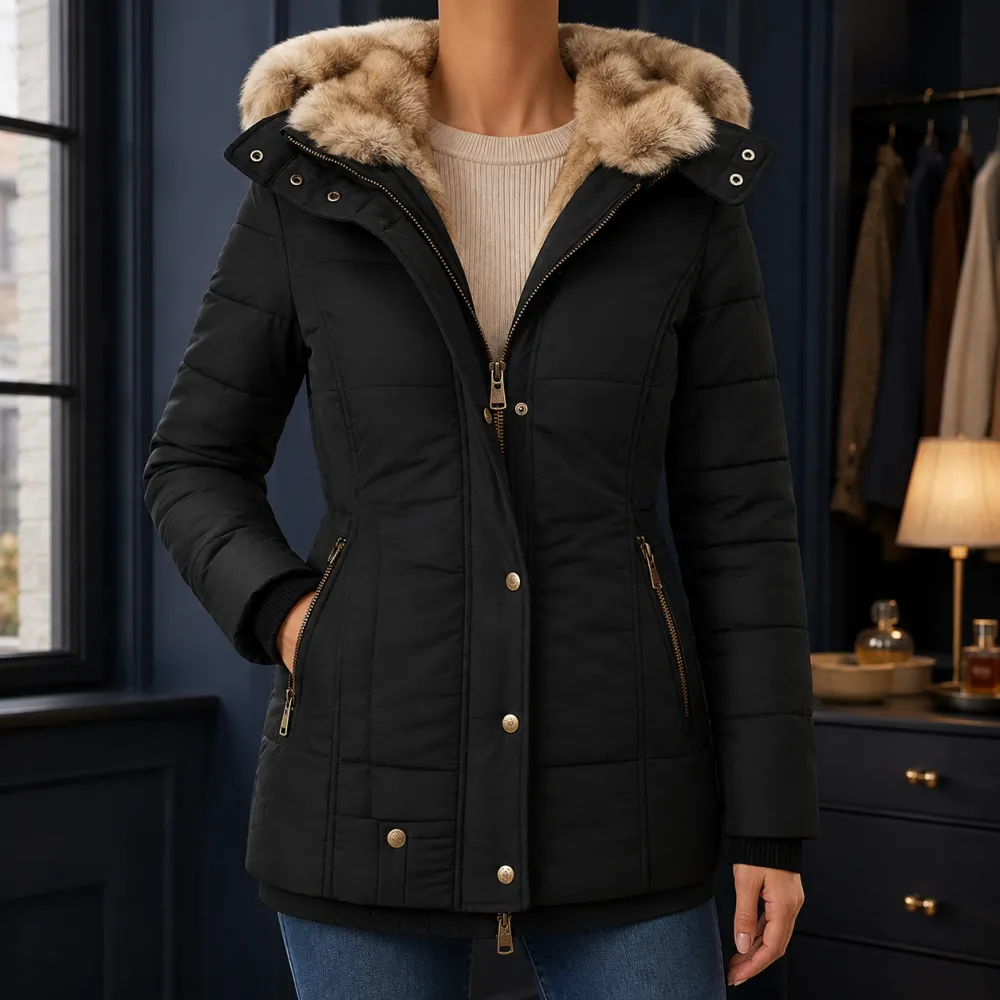 Hooded Quilted Plush-Lined Jacket