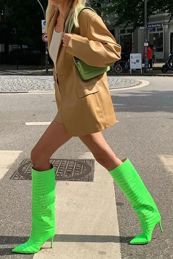 Crocodile Print Pointed-Toe Boots