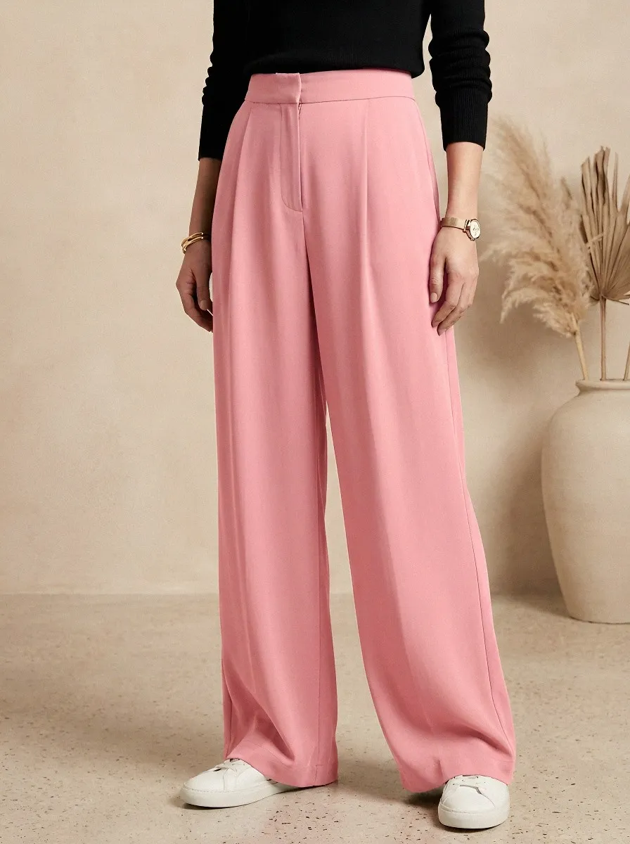 Modern High-Waist Pleated Women's Wide-Leg Trousers