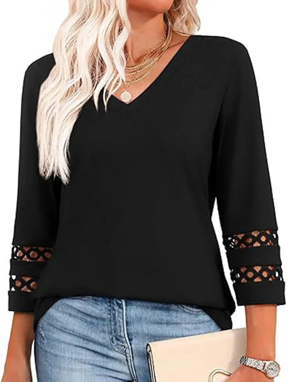 V-Neck Lace Trim Top