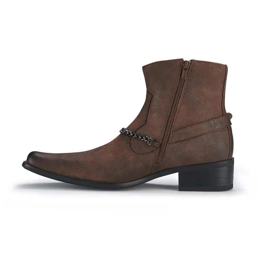 Suede Faux-Leather Pointed-Toe Chelsea Boots