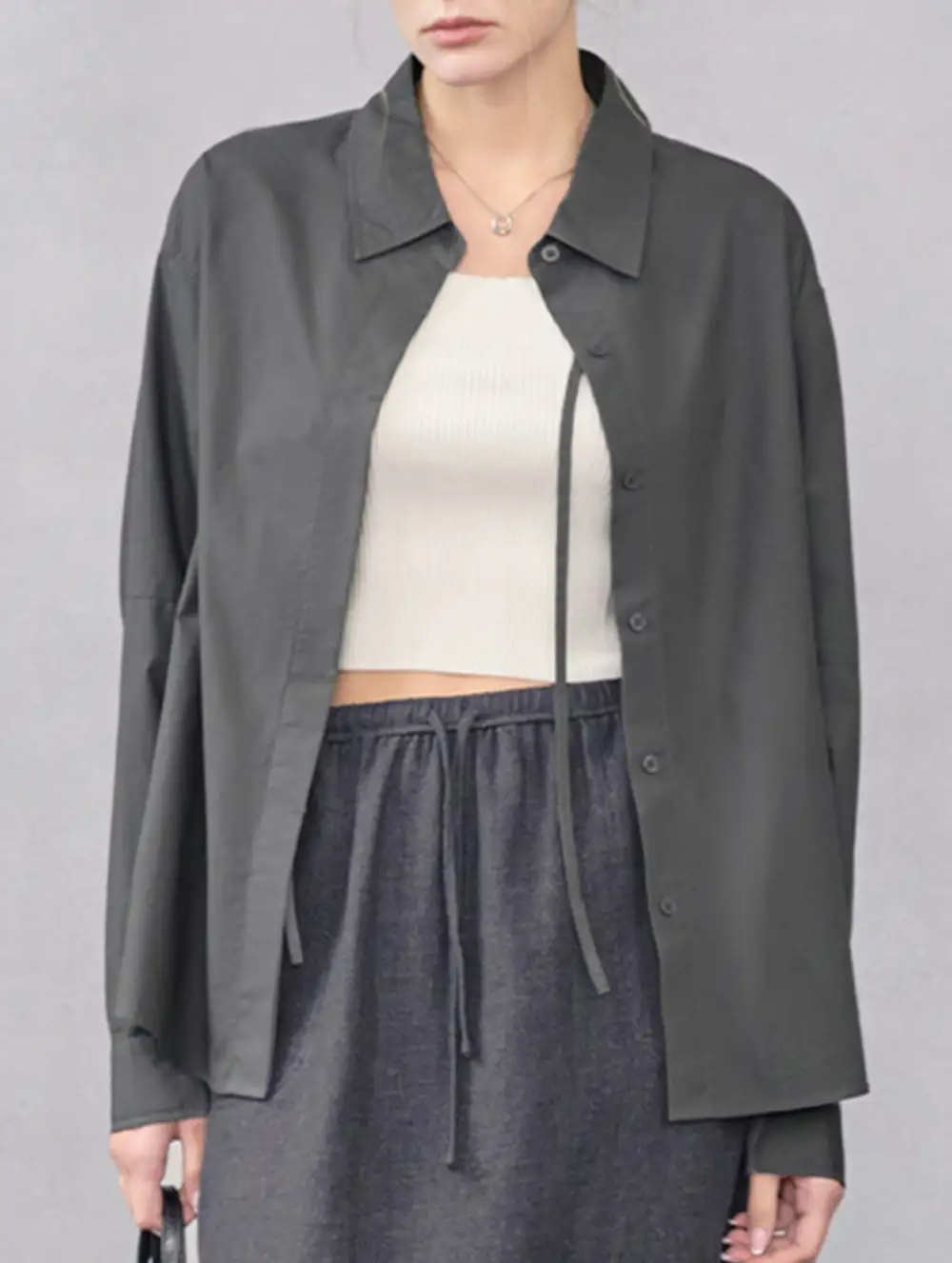 Cotton Lapel Long Sleeve Minimalist Top