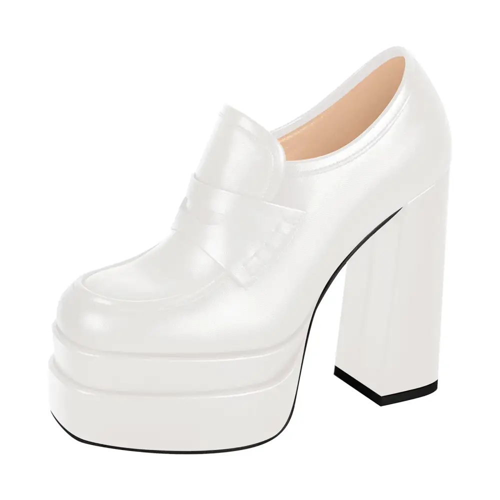 Modern Round Toe Platform Chunky Heel Pumps