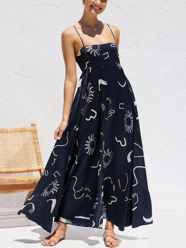 Printed Spaghetti-Strap Maxi Dress
