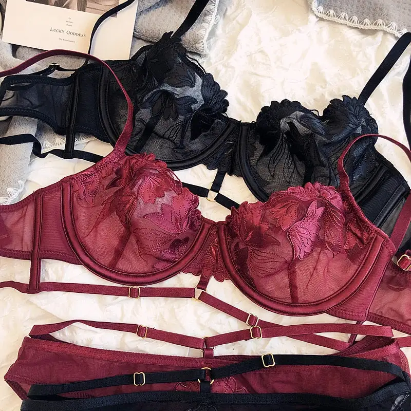 Adjustable Ribbon Lace Lingerie Set