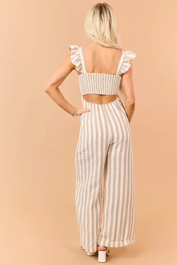 Latte Striped Bust Tie Wide Leg