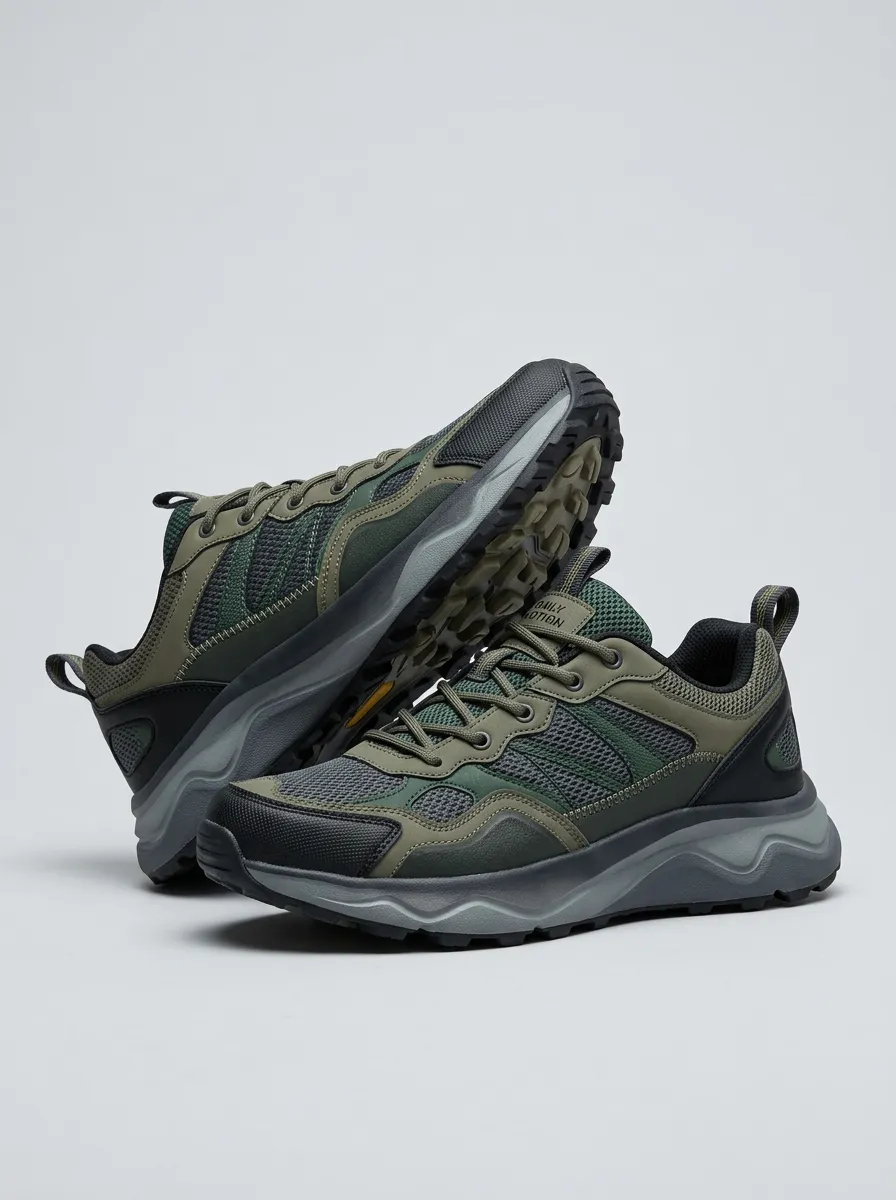 Hiking-Inspired Mesh-Panel Casual Sneakers