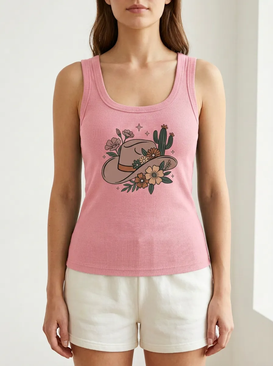 Desert Cactus Floral Built-In Bra Tank Top