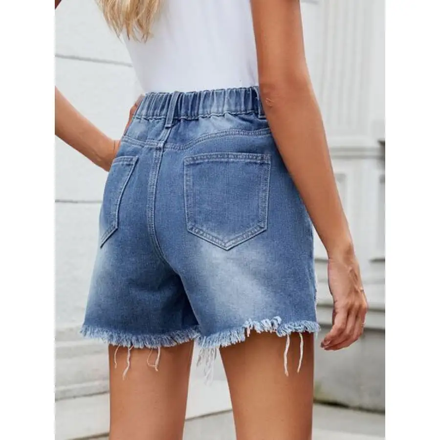 Raw Hem Distressed Washed Denim Shorts