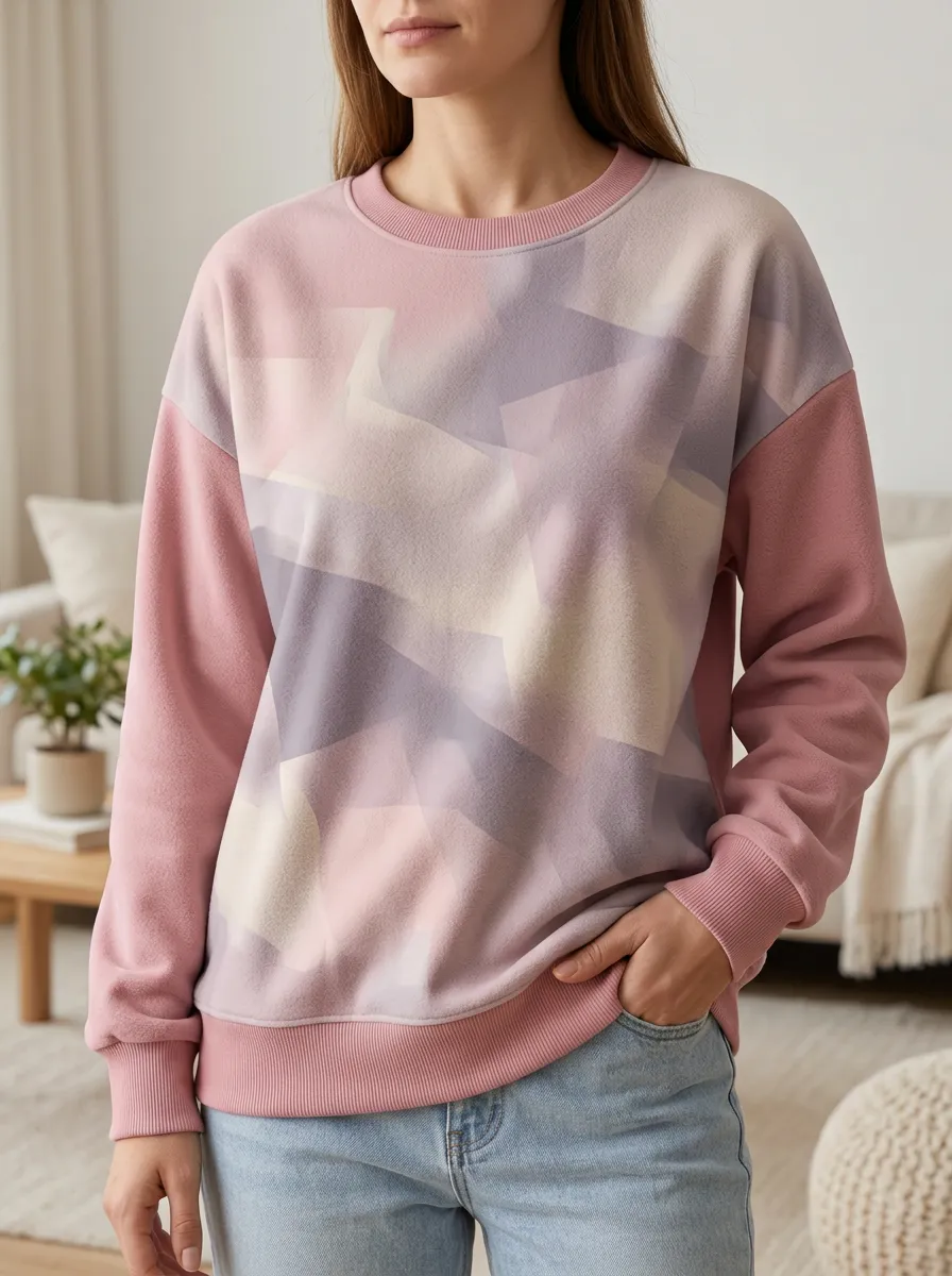 Women's Dusty Rose Geometric Print Crewneck Sweatshirt Graphic Print