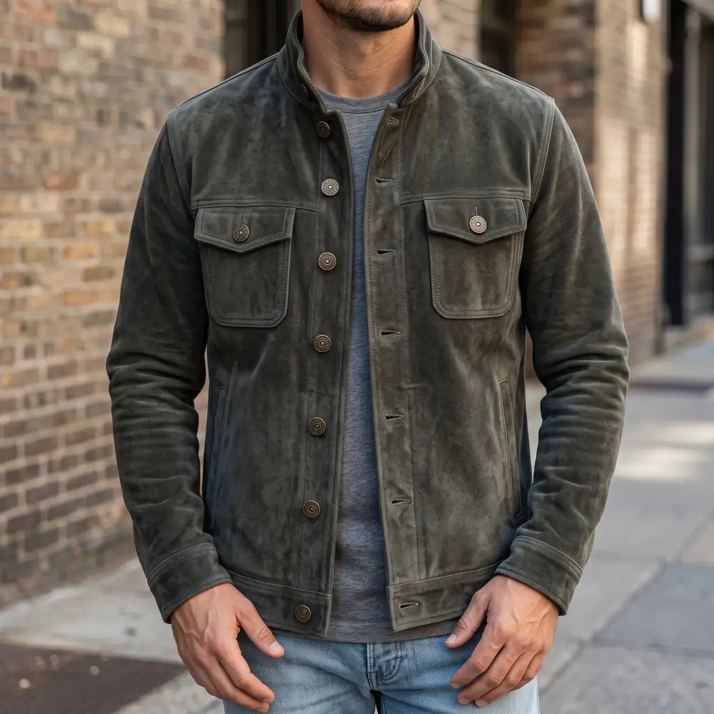 Suede Trucker Shirt Jacket Jacket