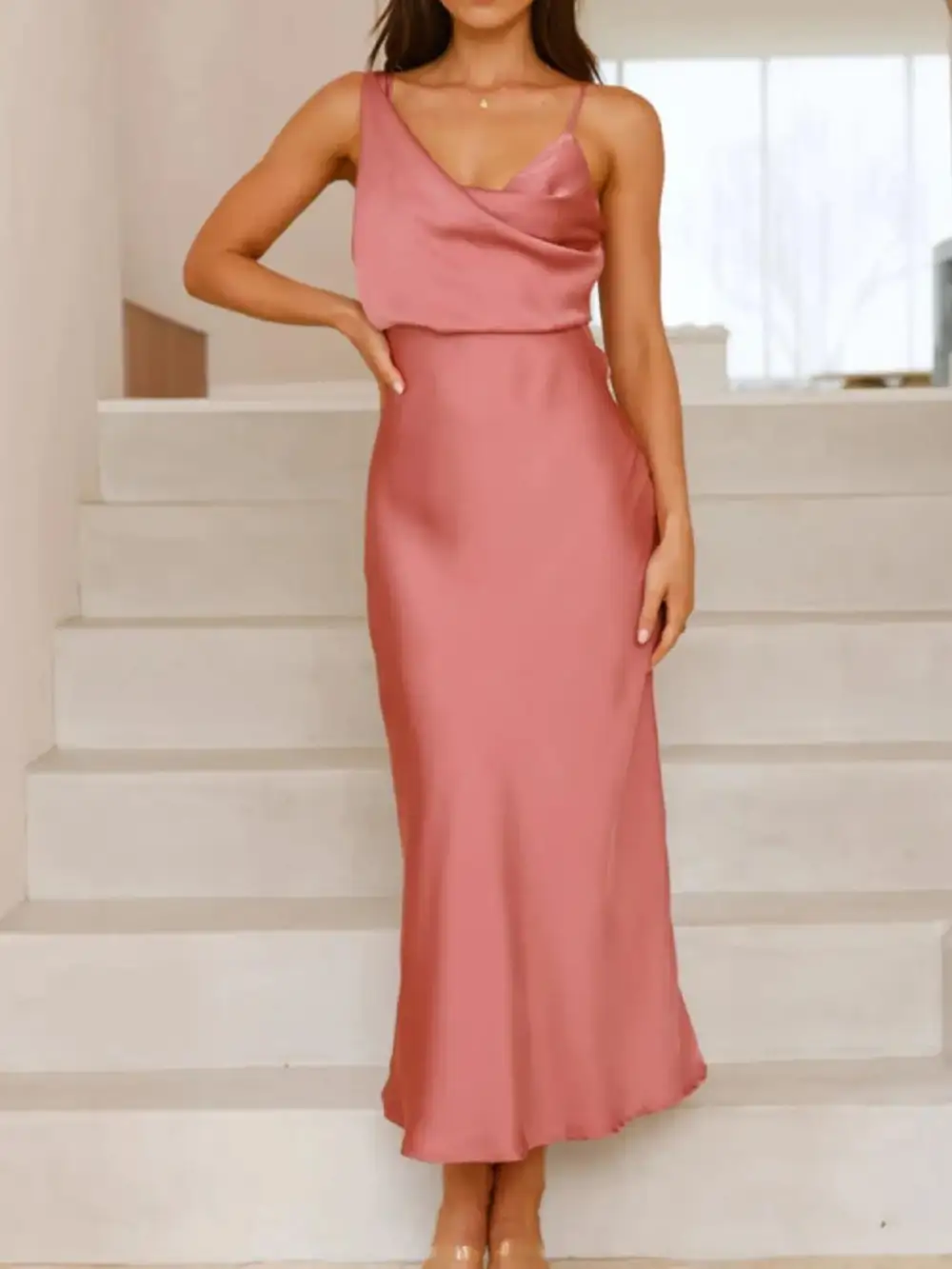 Balanced Detail Satin Midi Dress