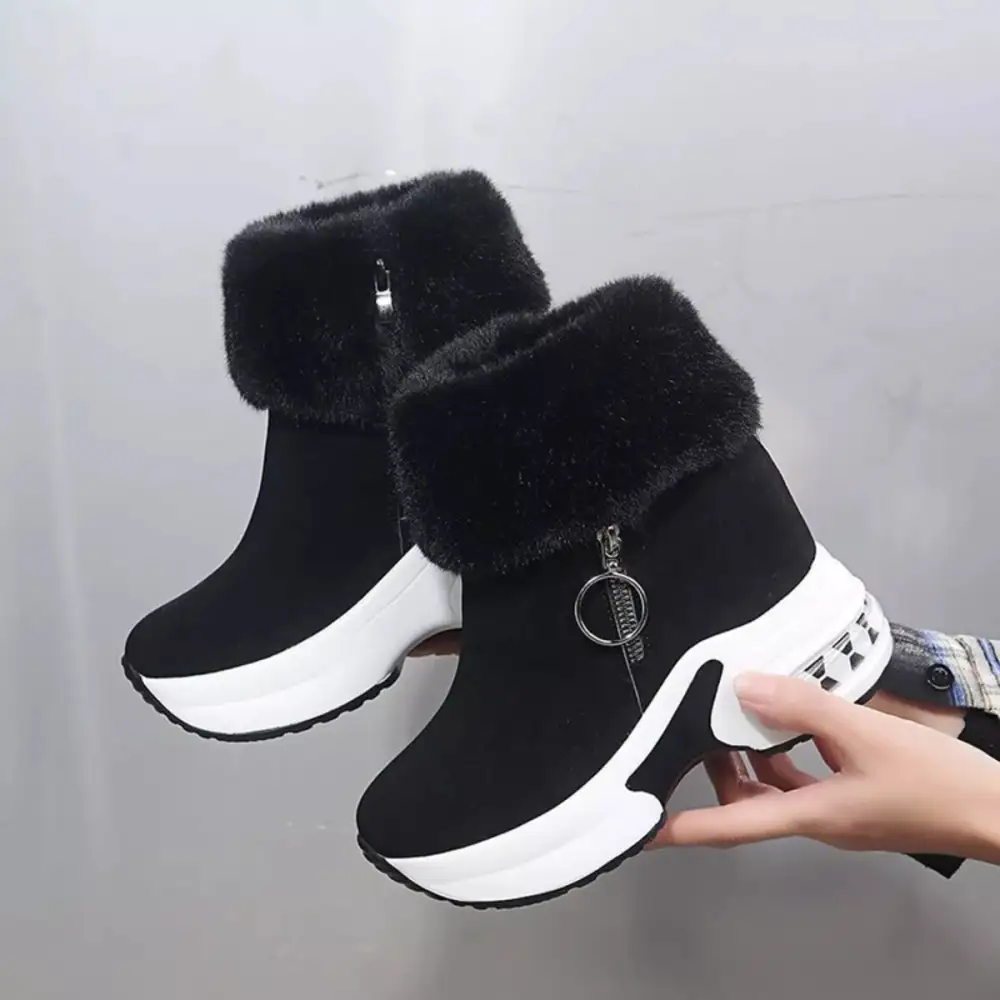 Fuzzy Side-Zip Platform Ankle Boots