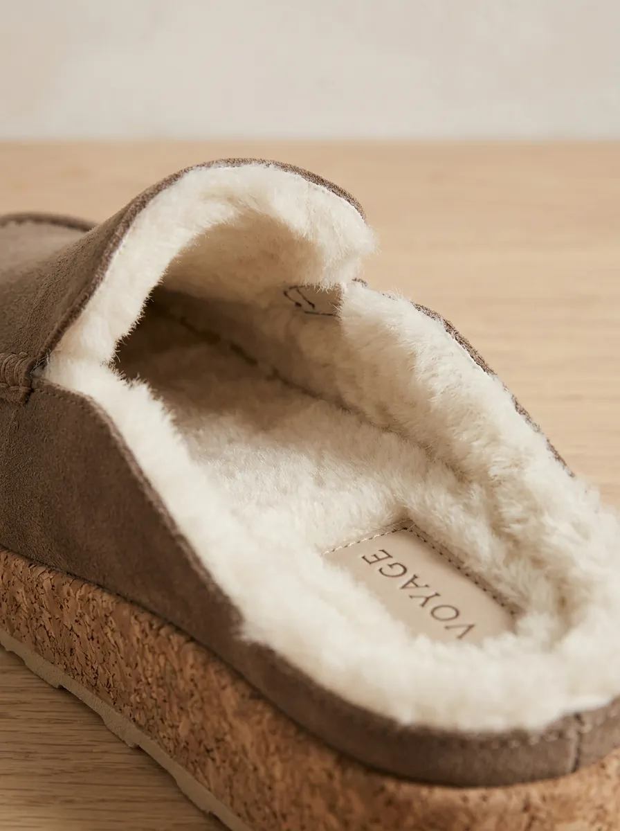 Women's Outdoor Faux Fur Lined Winter Suede Wood Sole Loafers