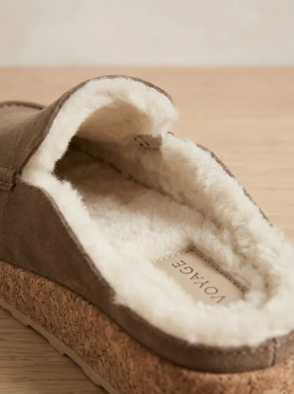 Women's Outdoor Faux Fur Lined Winter Suede Wood Sole Loafers
