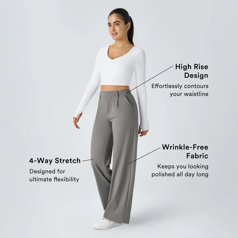 2026🔥  High Waisted Pocket Straight Leg Work Pants