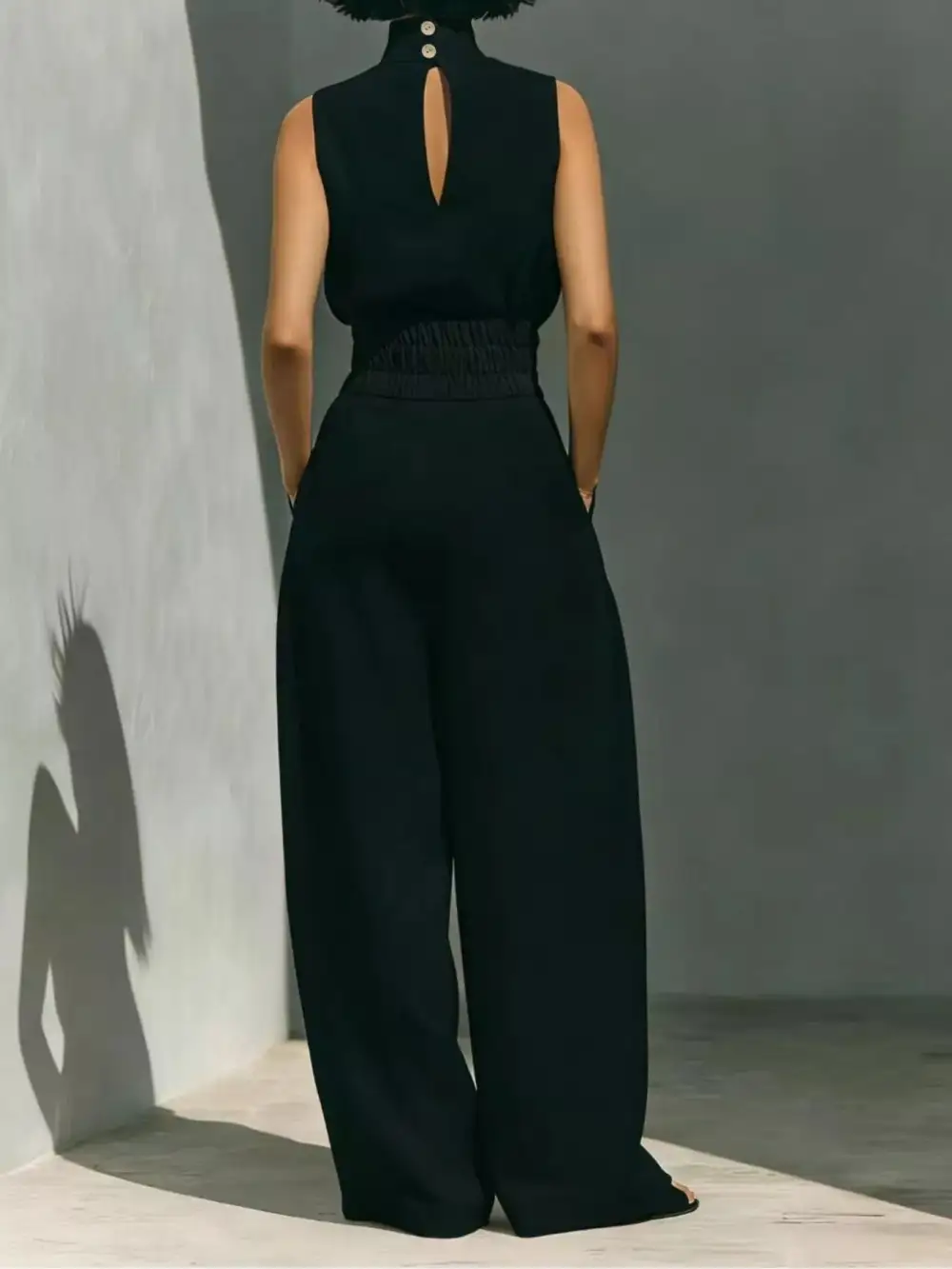 Turtleneck Sleeveless Top and Wide Leg Pants Set