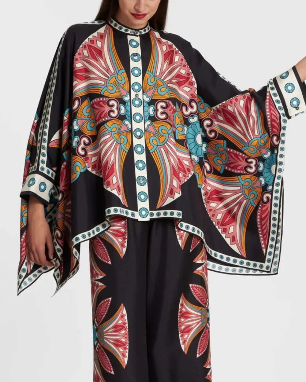 Lotus Print Twill Blouse Coordinated Set