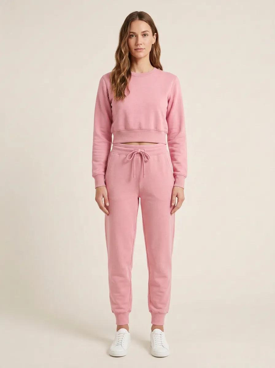 Women's Cropped Crewneck Tapered Jogger Set