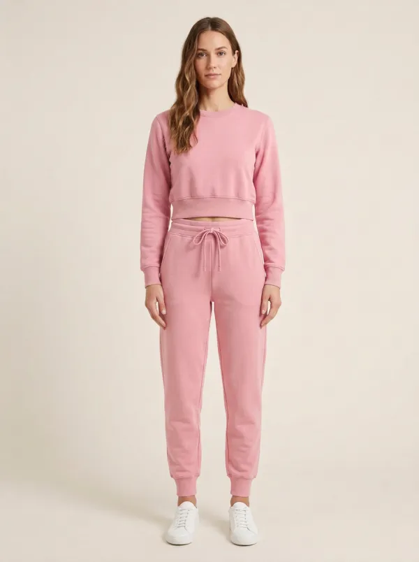 Women's Cropped Crewneck Tapered Jogger Set