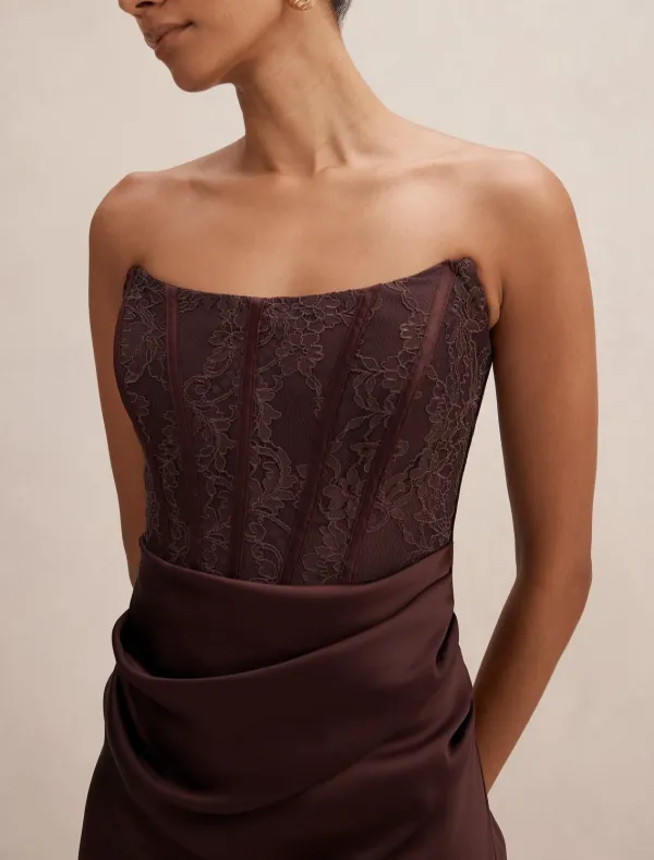 Burgundy Lace Corset Sleeveless Maxi Dress