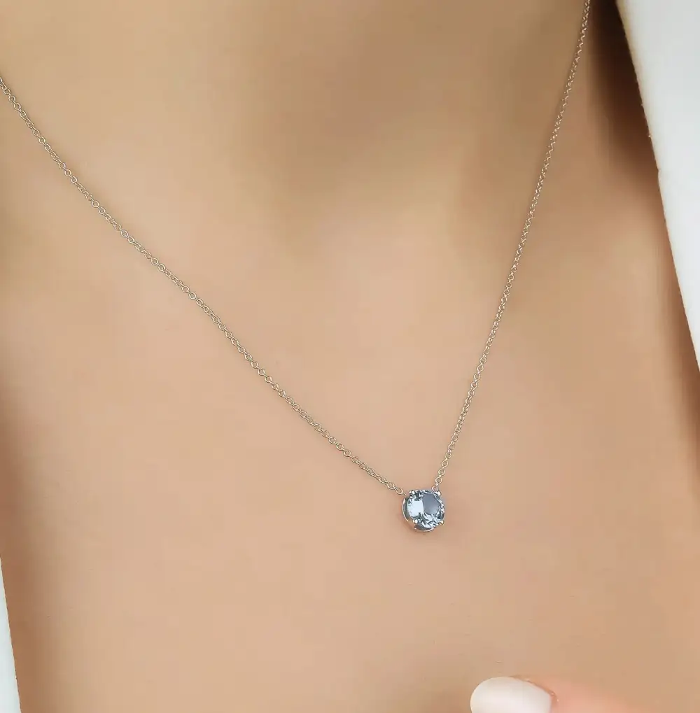 Dainty Prong Set Solitaire Aquamarine Necklace