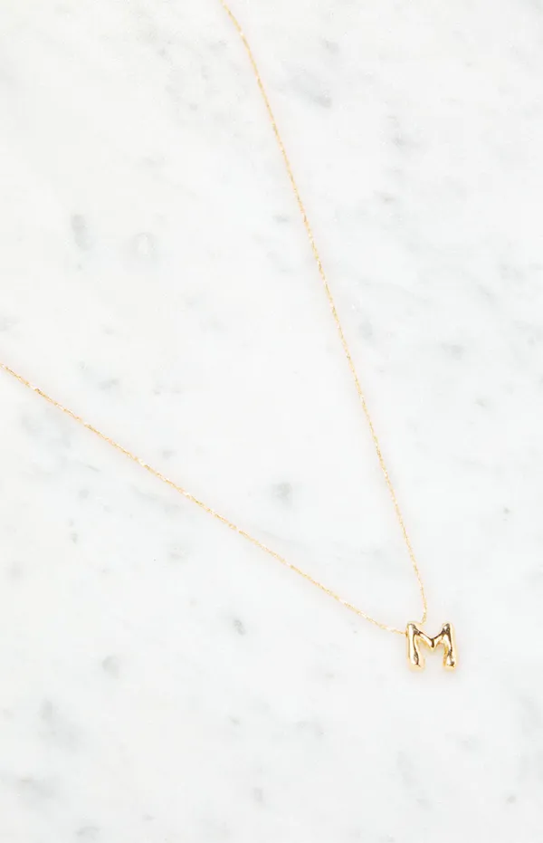 LA Hearts M Initial 14K Gold Plated Necklace