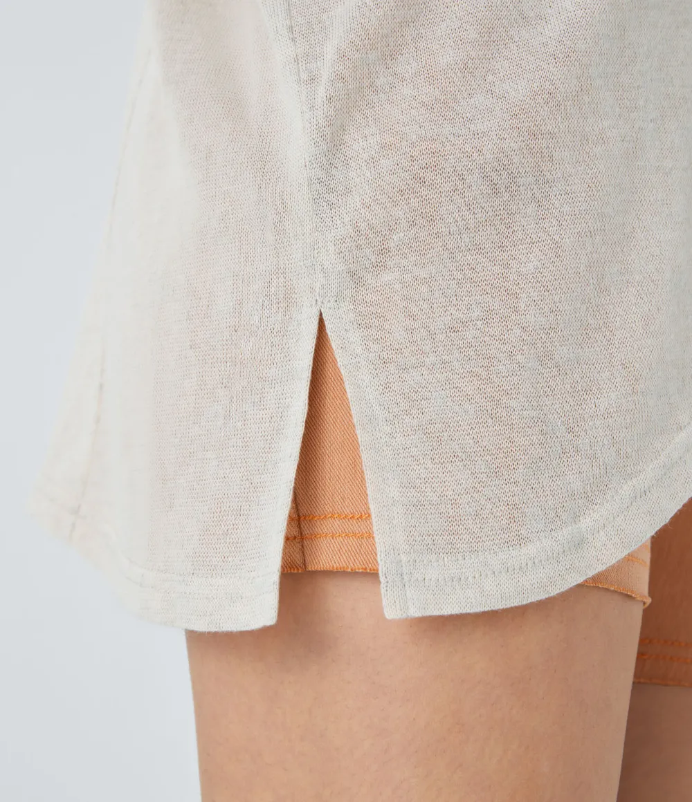 Asymmetric Split Hem Sheer Oversize Casual Top
