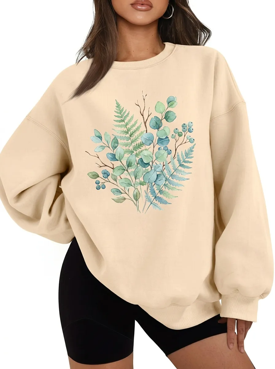 Women's Nature Lover Botanical Eucalyptus Fern Printed Sweatshirt