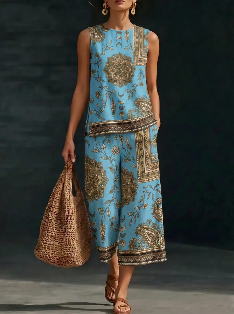 Women's Bohemian Mandala Paisley Printed Sleeveless Set