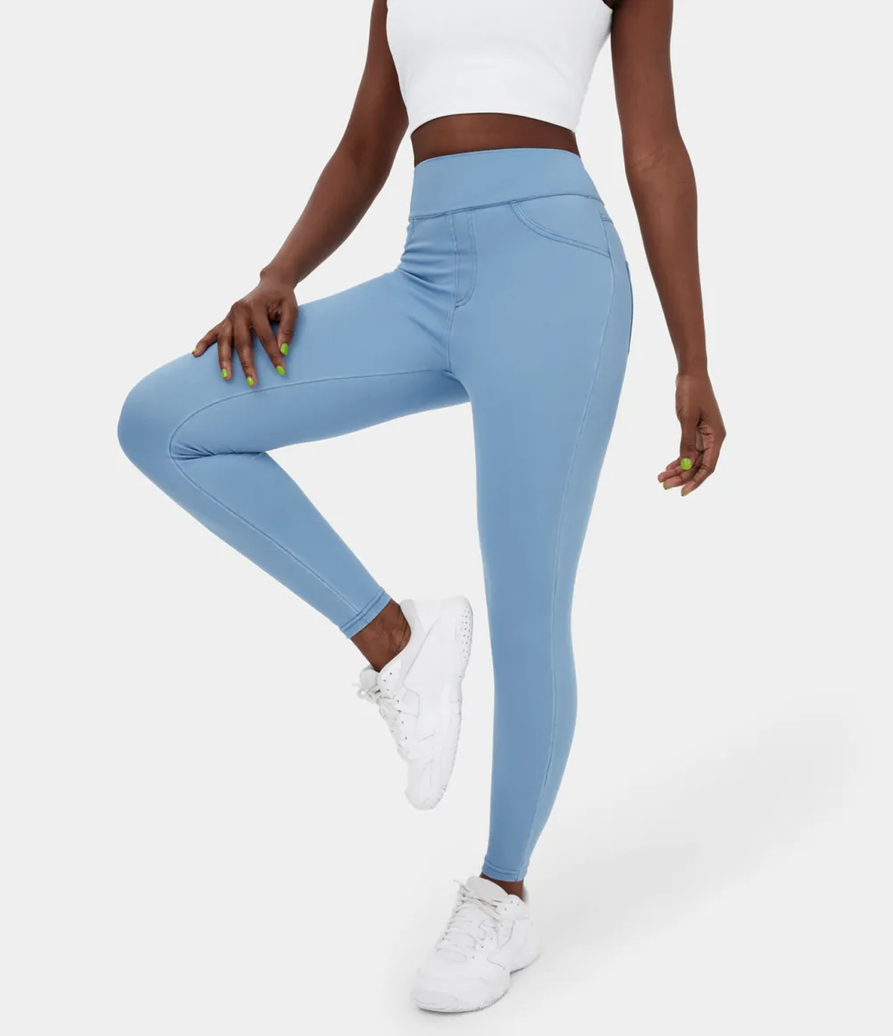 Magic High Waisted Back Side Pocket Stretchy Knit Denim Casual Leggings
