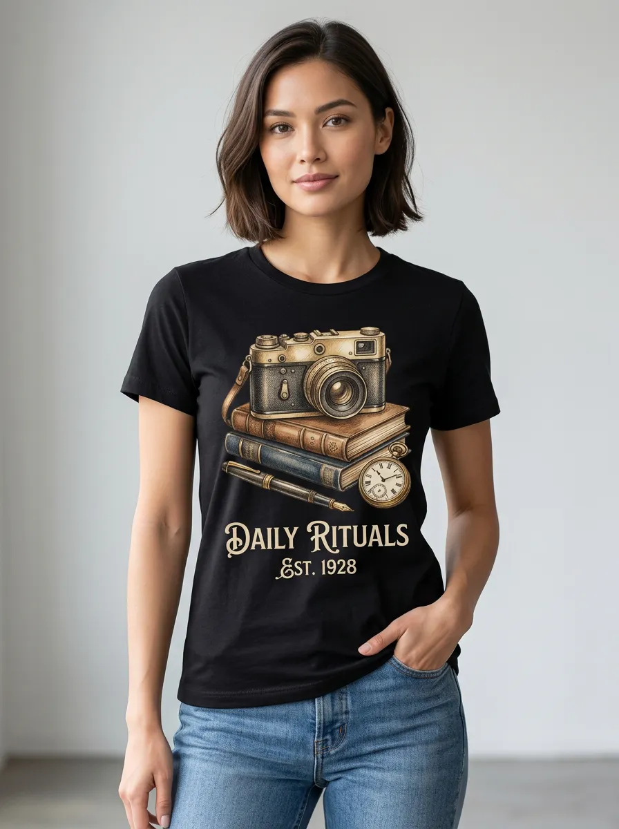 Women's Photography Lover Daily Rituals Camera Books Printed T-shirt