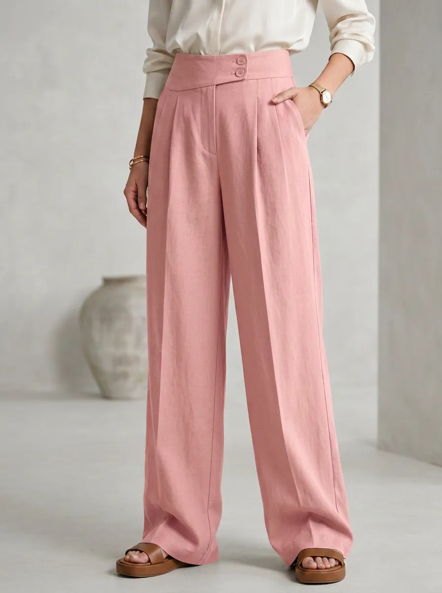 Tailored Minimal Draped Women's Wide-Leg Trousers
