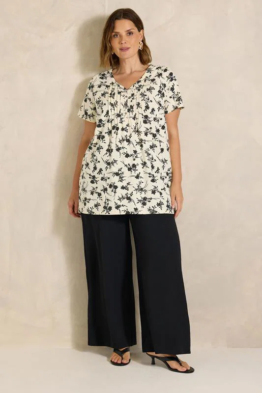 Ivory Floral Print Cotton Henley Top detail 1