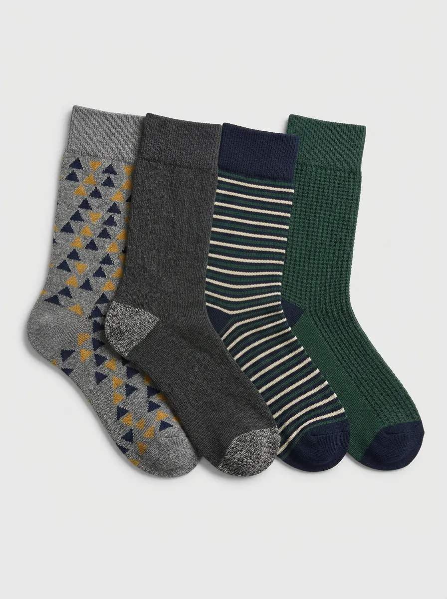 Textured Geometric Striped Four-Pair Crew Socks