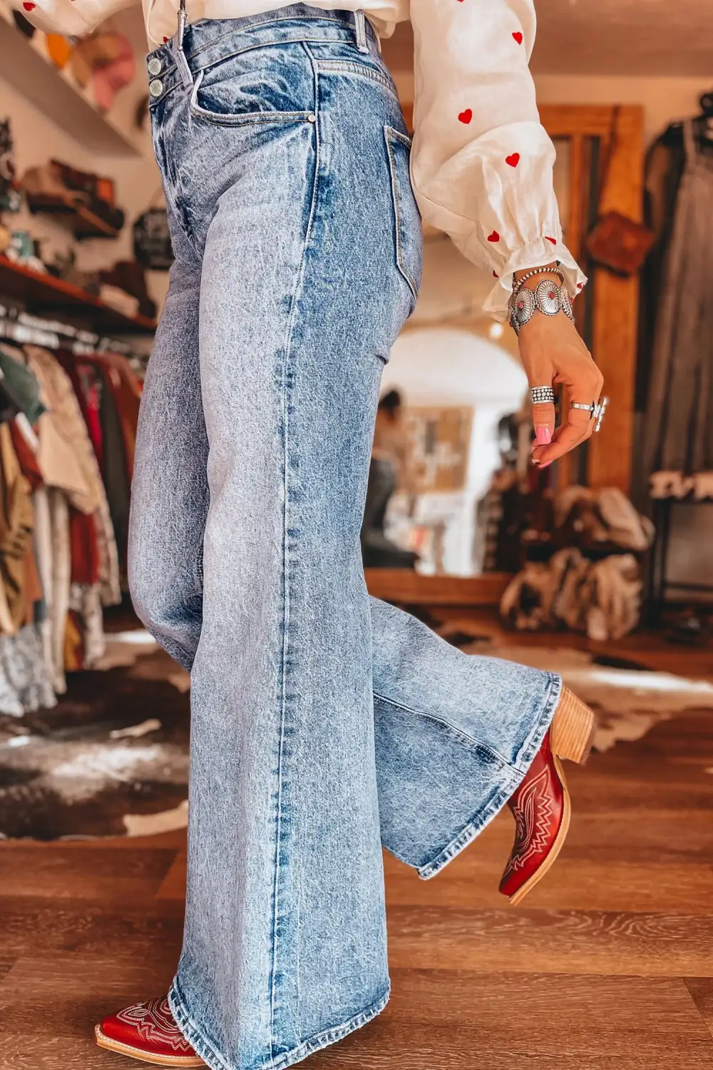 High Waist Flared Pocketed Casual Jeans