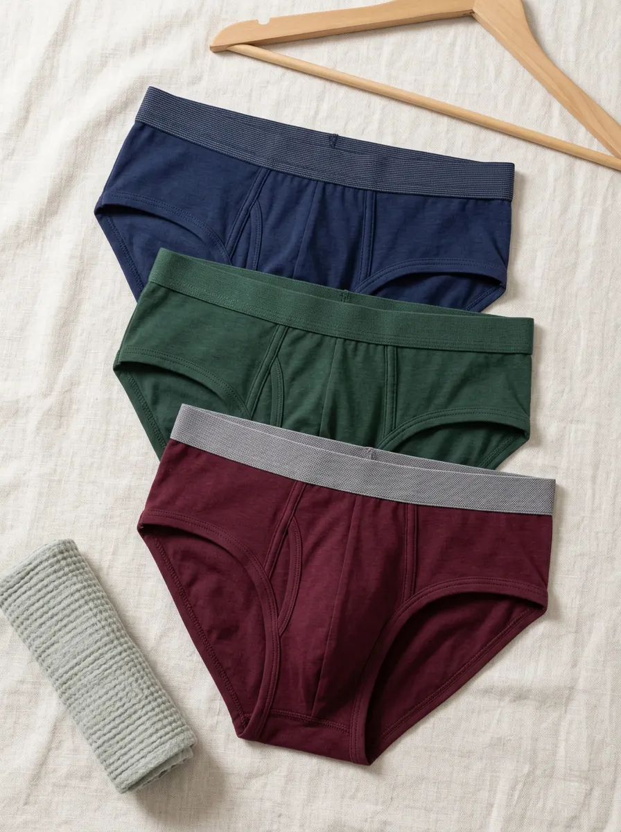 Men's Burgundy Forest and Olive Cotton Briefs Three Pack