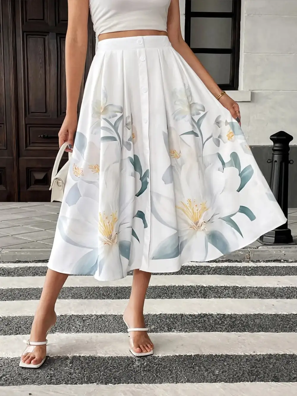 Easygoing Floral Print Midi Skirt
