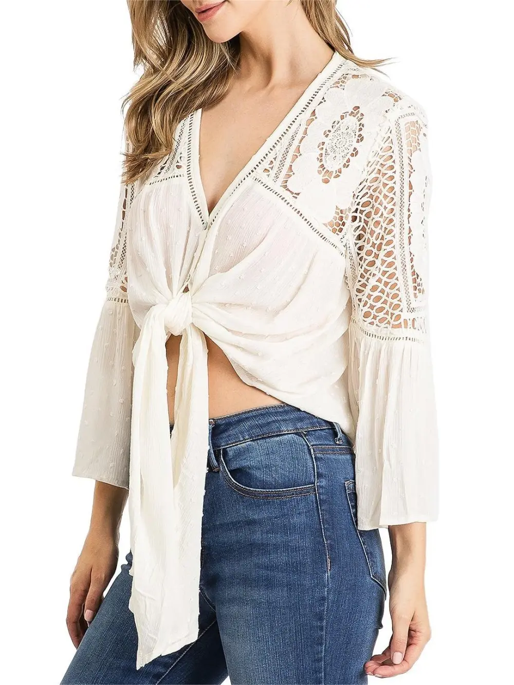 Mint Green Crochet - Detail Tie - Front Blouse